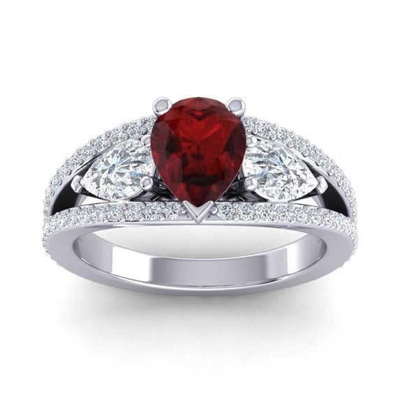 2.00 Carat Pear Cut Garnet Gemstone & Natural Diamond Stunning Proposal Ring for Women Solid 18K White Gold Size 10.5 by Diamond-Capitals