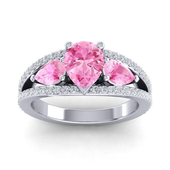 2.00 Carat Pear Cut Pink Sapphire Gemstone & Natural Diamond Sparkle Bridal Ring for Ladies Solid 14K White Gold Size 7 by Diamond-Capitals