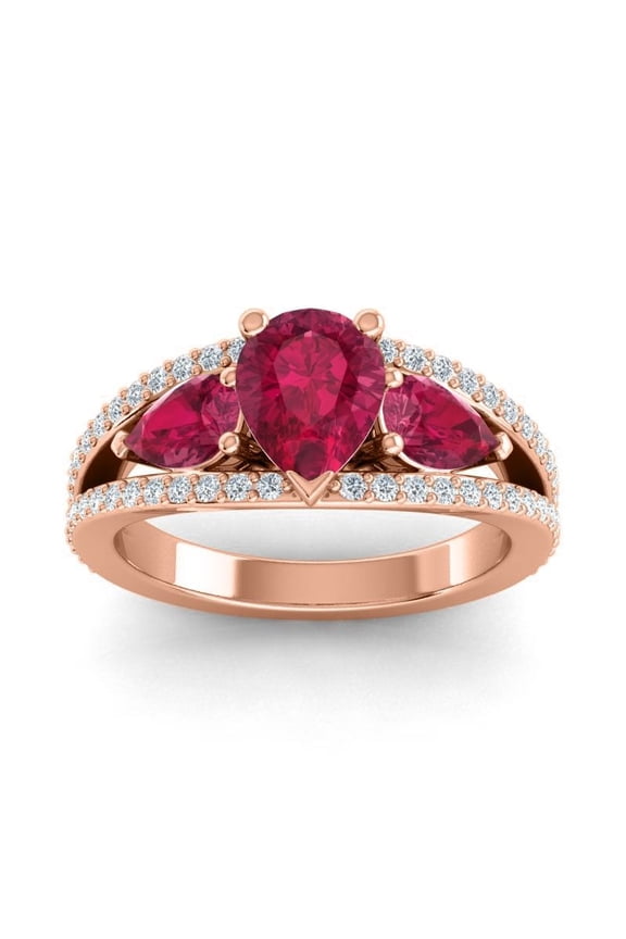 2.00 Carat Pear Cut Red Ruby Gemstone & Natural Diamond Sparkle Anniversary Ring for Women Solid 18K Rose Gold Size 5 by Diamond-Capitals