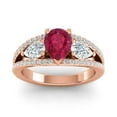 thumbnail image 1 of 2.00 Carat Pear Cut Red Ruby Gemstone & Natural Diamond Unique Three Stone Engagement Ring for Ladies Solid 18K Rose Gold Size 7 by Diamond Capitals, 1 of 8