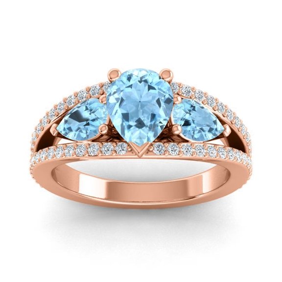 2.00 Carat Pear Shape Aquamarine Gemstone & Natural Diamond Sparkle Bridal Ring for Women 18K Rose Gold Size 6 by Diamond-Capitals