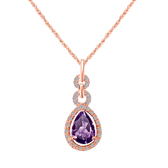 2.00 Carat Pear Shape Gemstone & Diamond Pendant In 10K Rose White & Yellow Gold