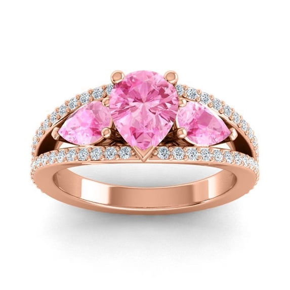 2.00 Carat Pear Shape Pink Sapphire Gemstone & Natural Diamond Classic Ring for Wedding Solid 14K Rose Gold Size 10.5 by Diamond Capitals