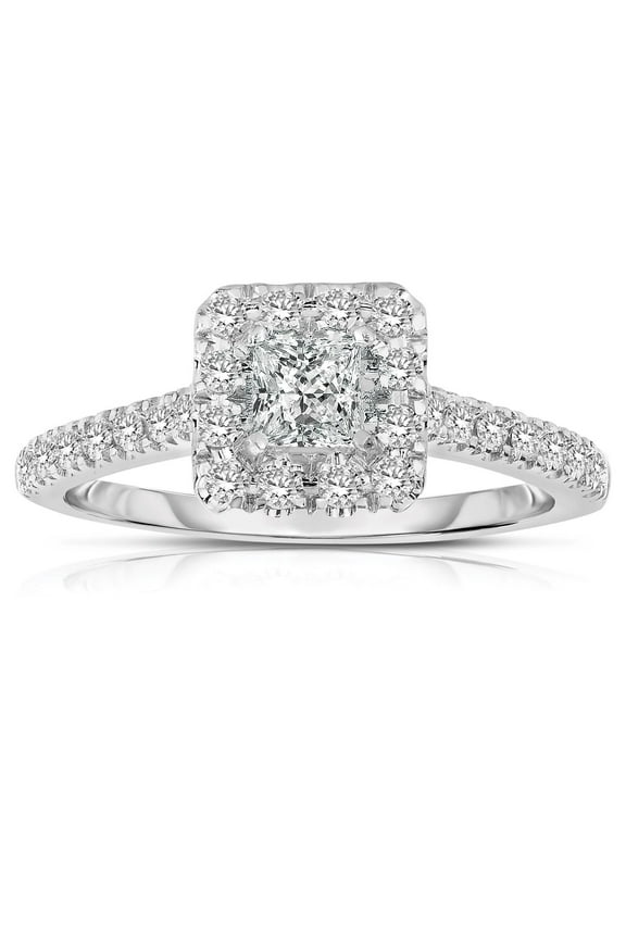 2.00 Carat Princess cut Halo Diamond Moissanite Engagement Ring in White Gold