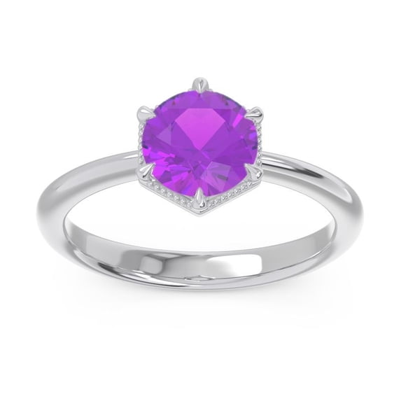 2.00 Carat Round Cut Simulated Amethyst Gemstone Fancy Wedding Ring for her Solid 18K White Gold Size 5.5 by Diamond Capitals