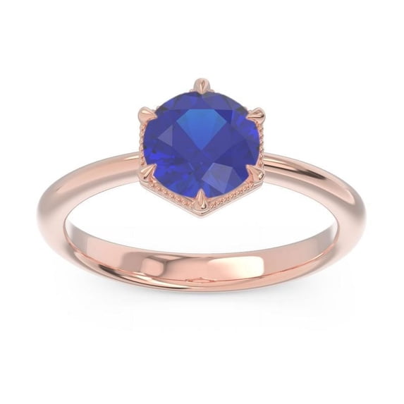 2.00 Carat Round Cut Simulated Blue Sapphire Gemstone Stunning Ring Perfect for Birthday Gift Solid 14K Rose Gold Size 9 by Diamond-Capitals