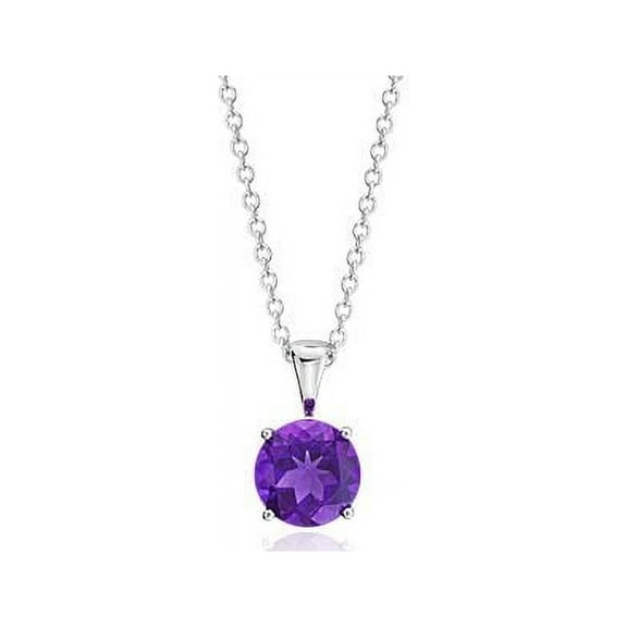 2.00 Carat Round Cut Wonderful Real Amethyst Gemstone Pendant for Women Solid 14K White Gold With 18 inches Chain