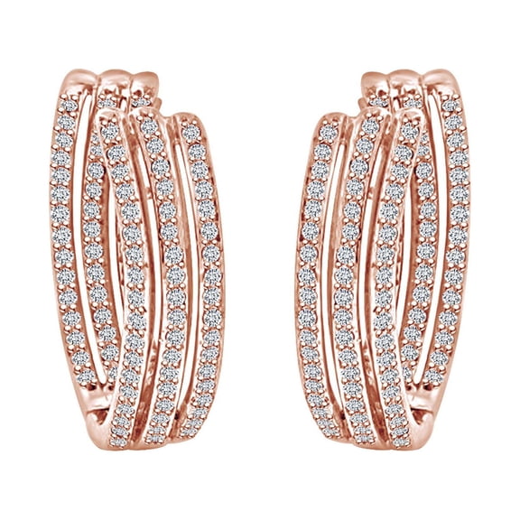 AFFY 2.00 Carat Round Shape White Natural Diamond Inside Out Hoop Earrings 14K Solid Rose Gold