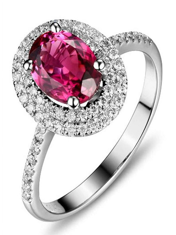 2.00 Carat Ruby and Diamond double Halo classic Engagement Ring for Women