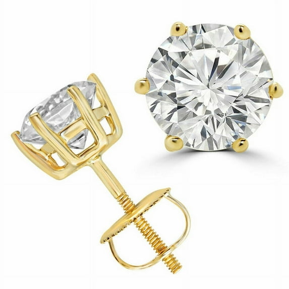 2.00 Carat Six Prongs Sparkle Natural Diamond Stud Earrings Fine 14K Yellow Gold Screw Back Studs for women (VS1-VS2 Clarity, F-G Color)