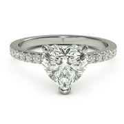 DIAMOND-CAPITALS 2.00 Carat Solitaire Heart Shape Certified Natural Moissanite Engagement Beautiful Rings Solid 14K White Gold Wedding Proposal Ring for Women