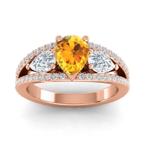 2.00 Carat Sparkle Round Cut Citrine Gemstone & Natural Diamond Ring for Wedding Gift Solid 18K Rose Gold Size 11.5 by Diamond-Capitals