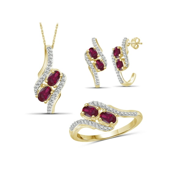 2.00 Carat T.G.W. Ruby And White Diamond Accent 14K Gold over Silver 3-Piece Jewelry set