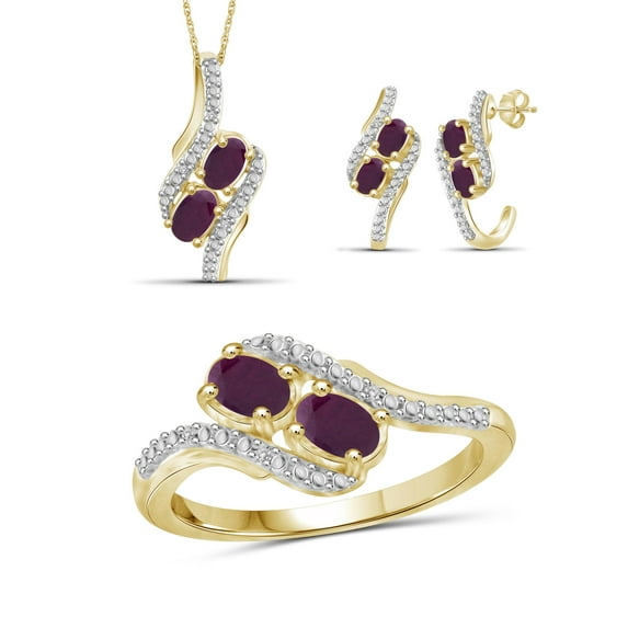 2.00 Carat T.G.W. Ruby And White Diamond Accent 14K Gold over Silver 3-Piece Jewelry set