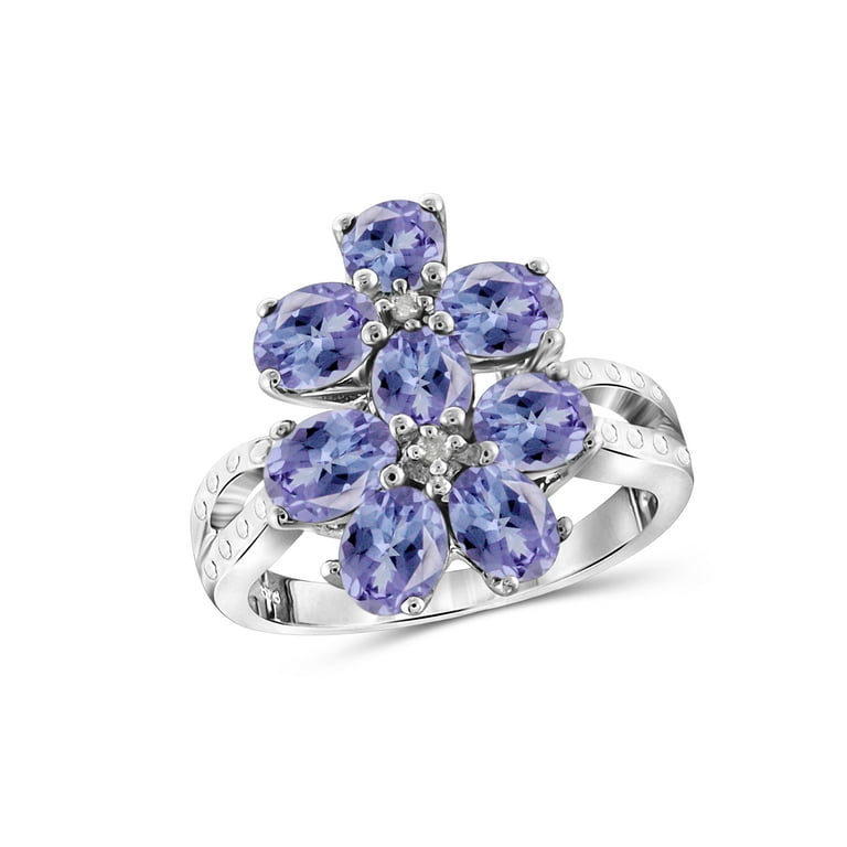 Sterling Silver Genuine Tanzanite And Diamond Flower Ring Sterling Silver Genuine Tanzanite And Diamond Flower Ring