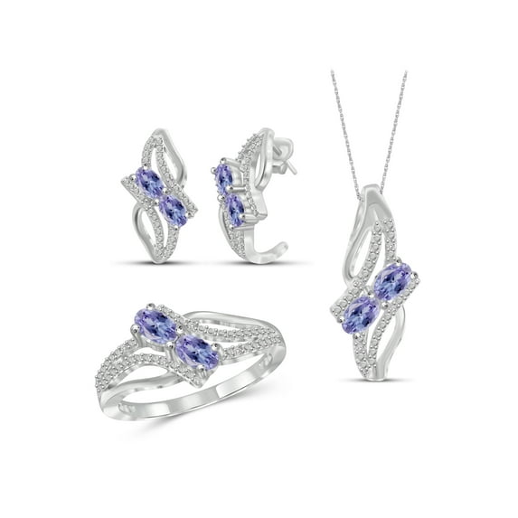 2.00 Carat T.G.W. Tanzanite And White Diamond Accent Sterling Silver 3-Piece Jewelry set