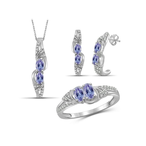 2.00 Carat T.G.W. Tanzanite And White Diamond Accent Sterling Silver 3-Piece Jewelry set