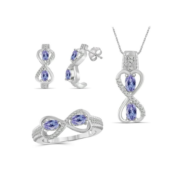 2.00 Carat T.G.W. Tanzanite And White Diamond Accent Sterling Silver 3-Piece Jewelry set