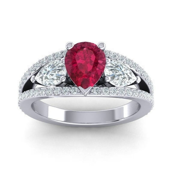 2.00 Carat Unique Pear Cut Red Ruby Gemstone & Natural Diamond Proposal Ring for Women Solid 14K White Gold Size 7.5 by Diamond-Capitals