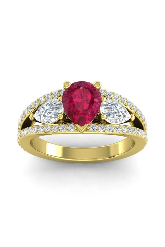 2.00 Carat Unique Pear Cut Red Ruby Gemstone & Natural Diamond Proposal Ring for Women Solid 14K Yellow Gold Size 7.5 by Diamond-Capitals