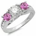 thumbnail image 1 of 2.00 Carat (ctw) 10K White Gold Round Cut Pink Sapphire & White Diamond Ladies Bridal 3 Stone Engagement Ring 2 CT, 1 of 1