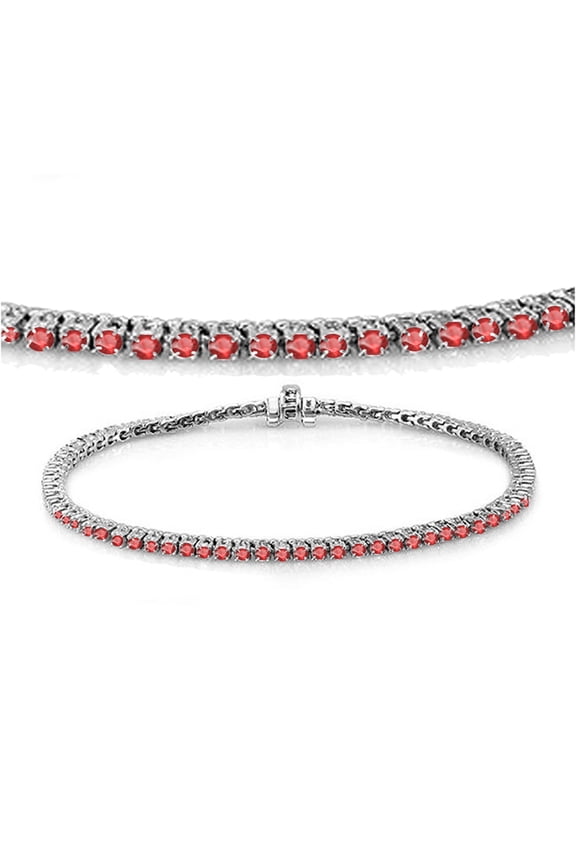 2.00 Carat (ctw) 10K White Gold Round Cut Real Ruby Ladies Tennis Bracelet 2 CT