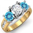 thumbnail image 1 of 2.00 Carat (ctw) 10K Yellow Gold Round Blue Topaz & White Diamond Ladies 3 Stone Engagement Bridal Ring 2 CT, 1 of 1