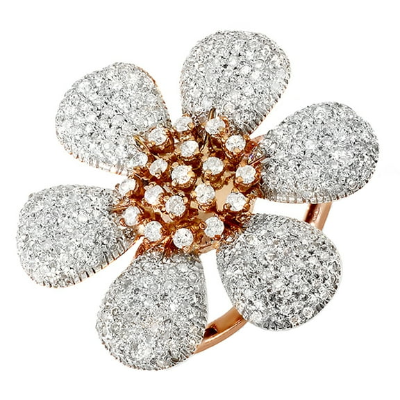 2.00 Carat (ctw) 14k Rose Gold Round Diamond Ladies Flower Cocktail Ring 2 CT
