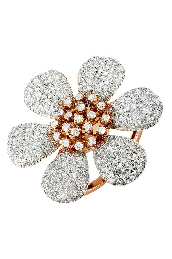 2.00 Carat (ctw) 14k Rose Gold Round Diamond Ladies Flower Cocktail Ring 2 CT