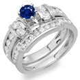 thumbnail image 1 of 2.00 Carat (ctw) 18K White Gold Round Blue Sapphire & White Diamond Ladies Bridal Engagement Ring Matching Wedding Band, 1 of 1