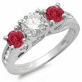 thumbnail image 1 of 2.00 Carat (ctw) 18K White Gold Round Cut Red Ruby & White Diamond Ladies Bridal 3 Stone Engagement Ring 2 CT, 1 of 1