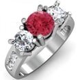 thumbnail image 1 of 2.00 Carat (ctw) 18K White Gold Round Red Ruby & White Diamond Ladies 3 Stone Engagement Bridal Ring 2 CT, 1 of 1