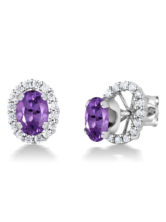 925 Sterling Silver Oval Purple Amethyst Removable Jacket Stud Earrings for Women