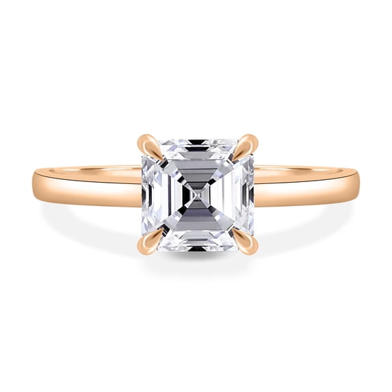 2.00 Ct Asscher Cut Lab-grown diamond Solitaire Engagement Ring, 4 Claw Setting, 18K Rose Gold