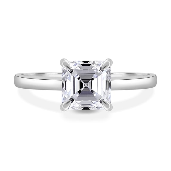 2.00 Ct Asscher Cut Lab-grown diamond Solitaire Engagement Ring, 4 Claw Setting, 18K White Gold