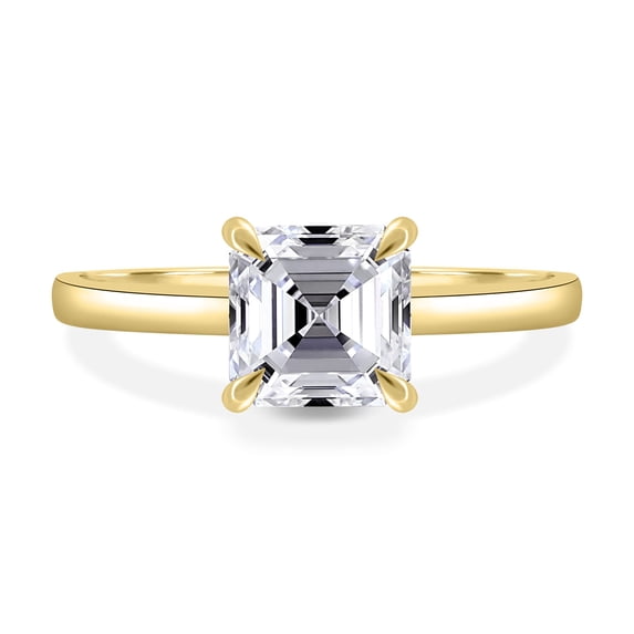 2.00 Ct Asscher Cut Lab-grown diamond Solitaire Engagement Ring, 4 Claw Setting, 18K Yellow Gold