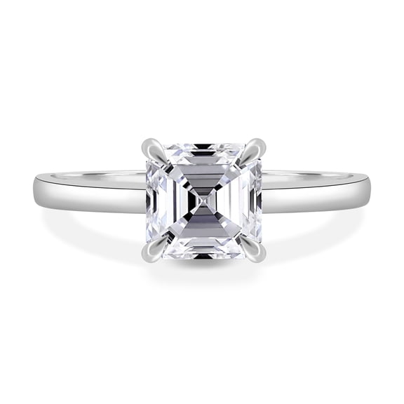2.00 Ct Asscher Cut Moissanite Solitaire Engagement Ring, 4 Claw Setting, 10K White Gold