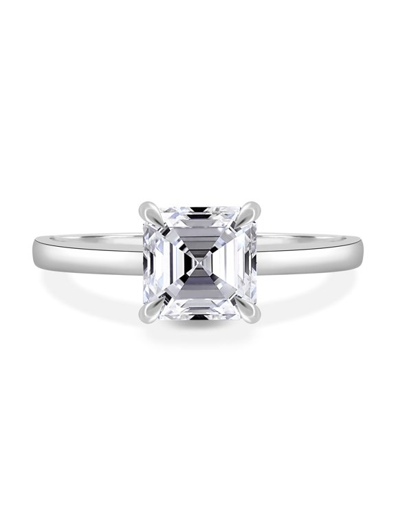 2.00 Ct Asscher Cut Moissanite Solitaire Engagement Ring, 4 Claw Setting, 10K White Gold
