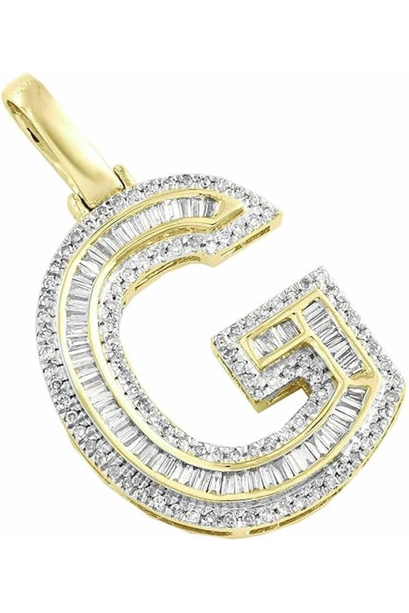 2.00 Ct Baguette Cut Simulated Diamond Letter G Initial 1.2 "Pendant 14 K Yellow Gold Plated 925 Sterling Silver