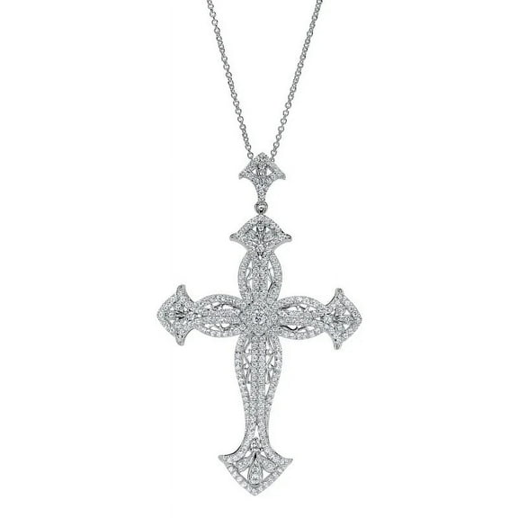 2.00 Ct Beautiful Round Cut Genuine Diamond New Designer Cross Pendant Necklace for Ladies in Solid 14K White Gold With 18 inches chain