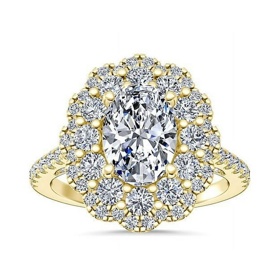 2.00 Ct Brilliant Oval Cut Natural Diamond Radiant Halo Engagement Ring for her Solid 14K Yellow Gold Size 5.5