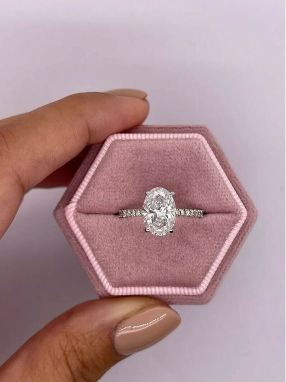 2.00 Ct Certified Moissanite Oval Cut Solitaire Engagement Ring 18K White Gold Plated and Sterling Silver Promise Ring Wedding Jewelry Valentine Gift