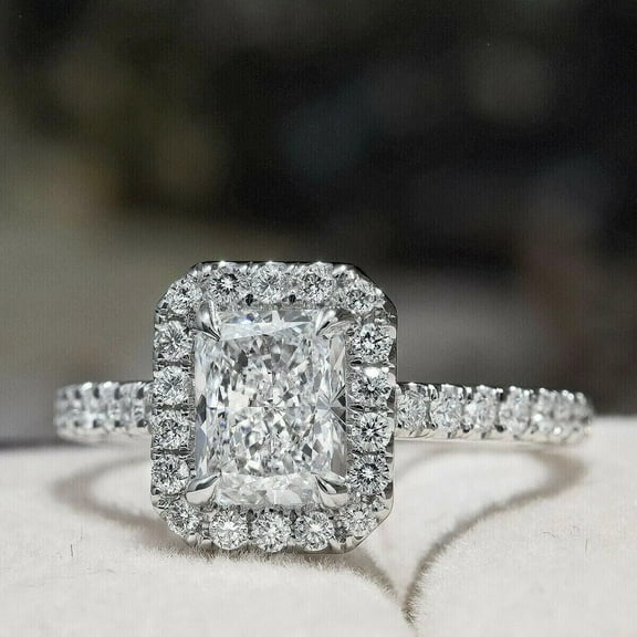 2.00 Ct Emerald Cut Lab Created Diamond Engagement Ring 14K White Gold Plated Sterling Silver
