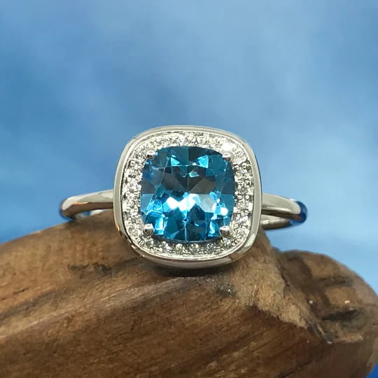 2.00 Ct Fashionable Natural Diamond Blue Topaz Gemstone Halo Ring for Engagement Solid 14K White Gold Size 8 by Diamond-Capitals