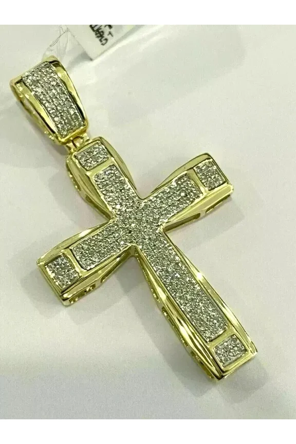 2.00 Ct Lab-Created Diamond 14K Yellow Gold Plated Men's Charm Cross Pendant