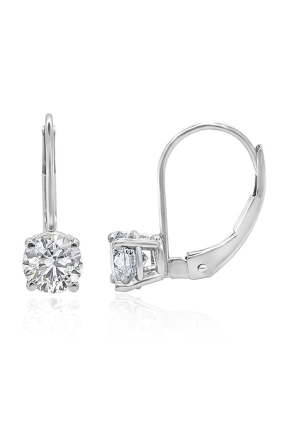 2.00 Ct Lab Created Diamond Leverback Solitaire Studs Earrings 14K White Gold Plated