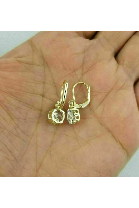 2.00 Ct Lab Created Round Cut Diamond Solitaire Drop & Dangle Earrings 14k Yellow Gold Finish