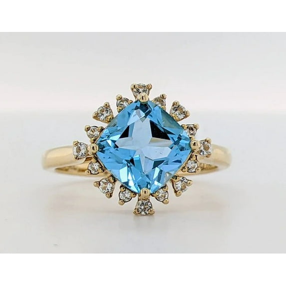 2.00 Ct Natural Diamond Blue Topaz Gemstone Halo Ring for Engagement Solid 18K Yellow Gold Size 8 by Diamond-Capitals