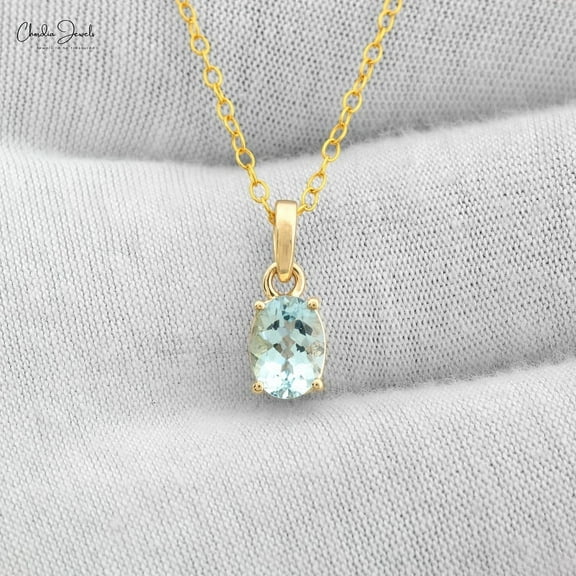 2.00 Ct Oval Cut Aquamarine Gemstone Latest Design Solitaire Necklace for Women Solid 14K Yellow Gold With 18 inches Chain
