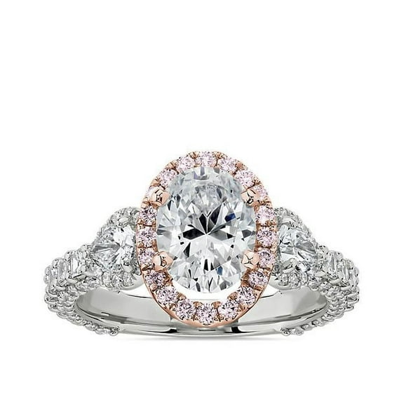 2.00 Ct Oval Cut Genuine Diamond Double Tone Elegant Solitaire with Accents Wedding Ring for Women Solid 14K White Gold Size 7